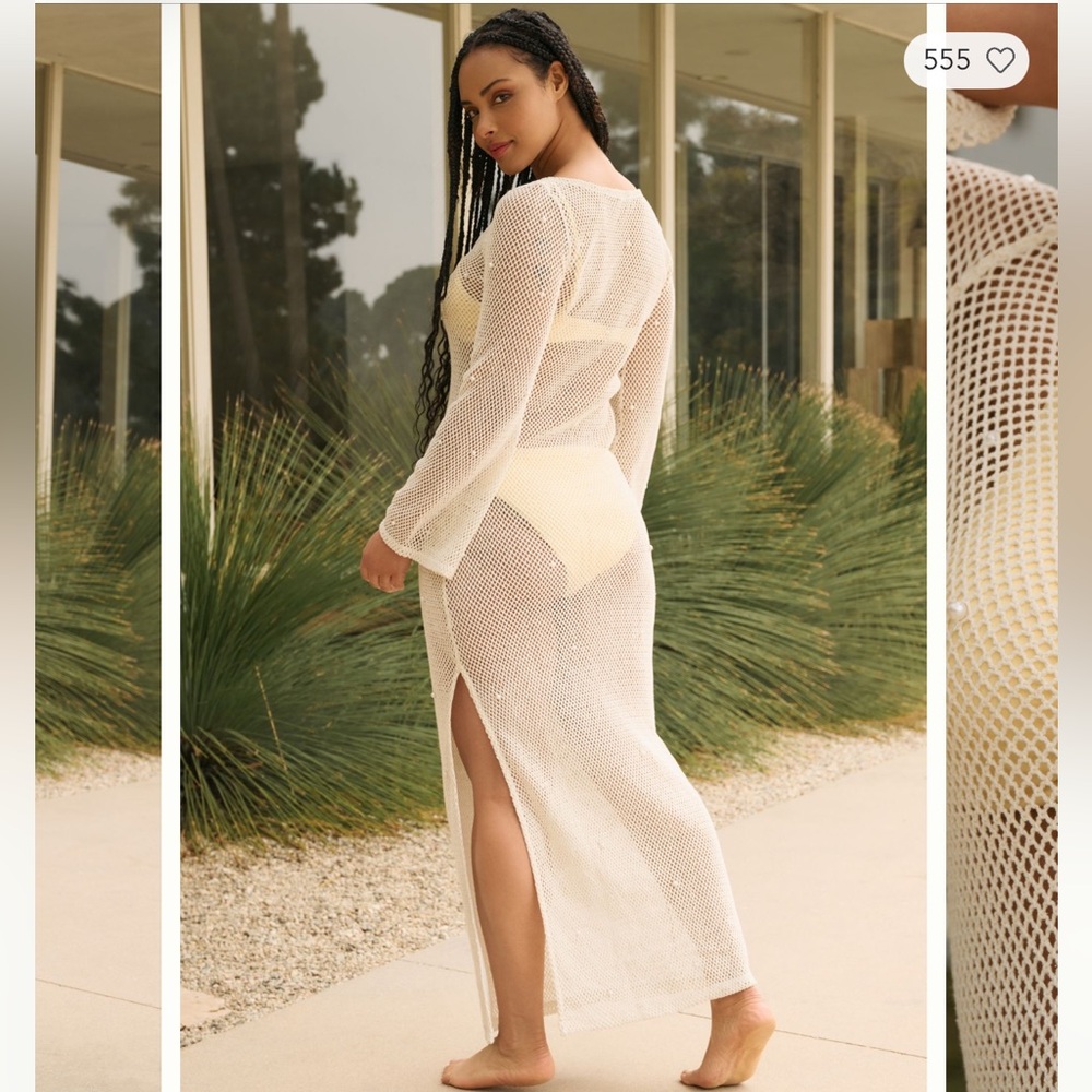 l*space Cream Mesh Long Sleeve Swim Coverup - Picture 4 of 11